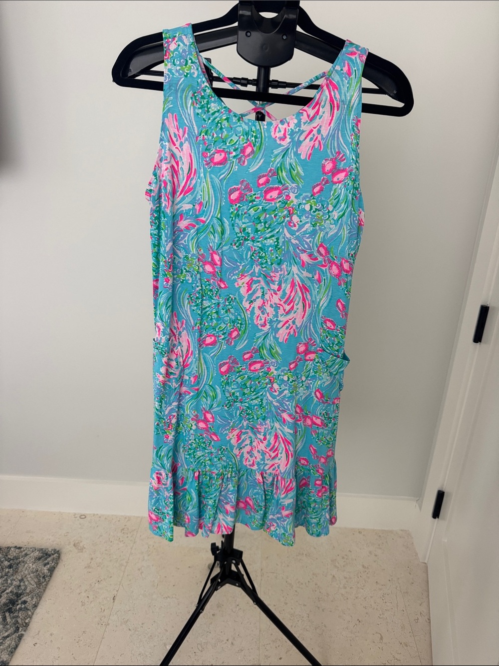 Lilly Pulitzer Sleeveless Shift Dress with Pockets Aqua and Pink Size M